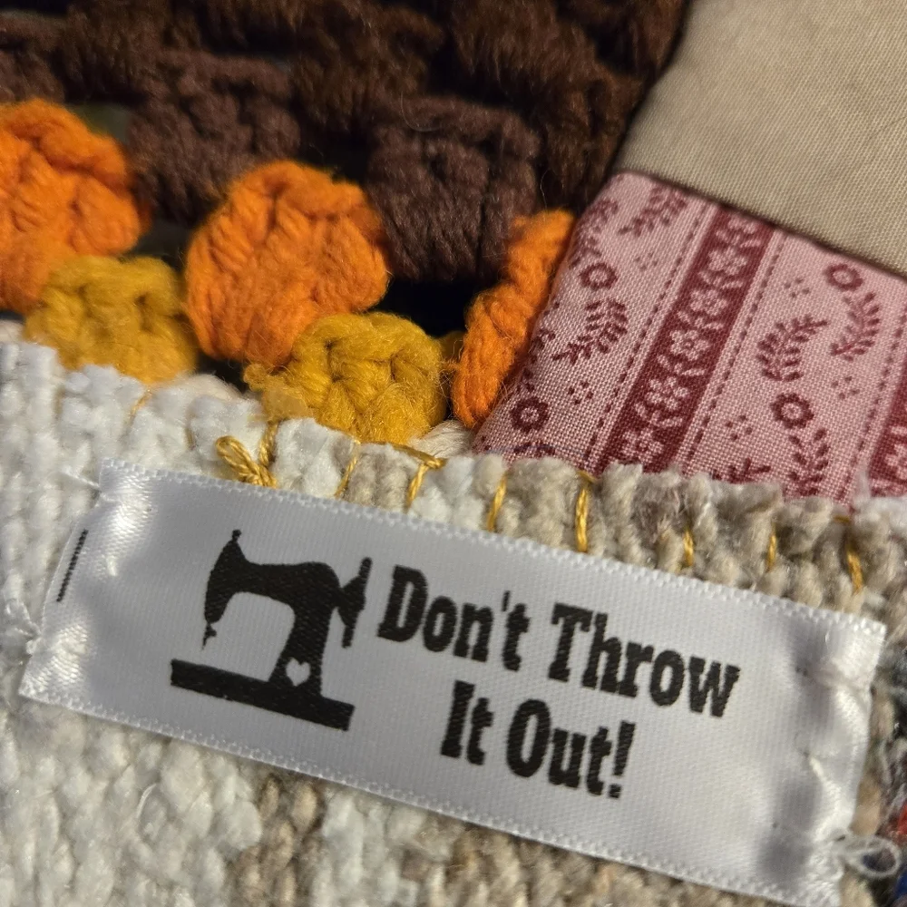 Upcycled long winter patch Blanket scarf handmade browns Dont Throw It Out